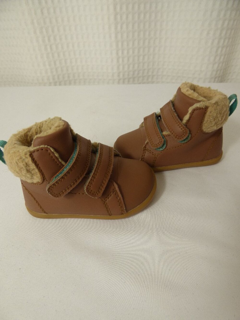 Ten Little Toddler Boys Brown Vegan Leather Fur Lined Boots, Size 5